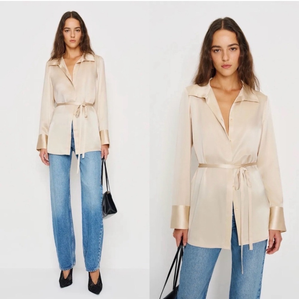 REFORMATION NEW Camilla Tie Waist Silk Shirt 0
